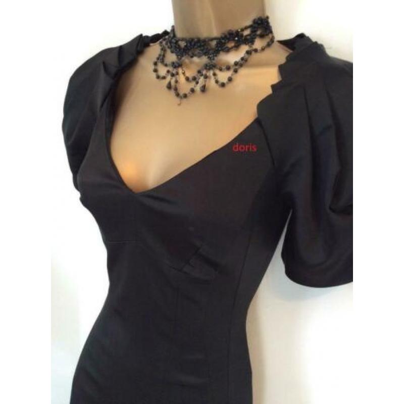Karen Millen prachtig satijn jurk maat 10/38 zwart oksel tot