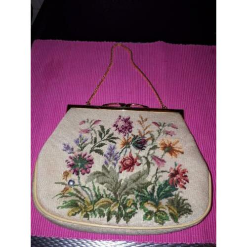 Antieke Geborduurde Dames Handtas Tas Vintage