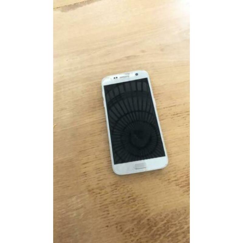 Samsung telefoon, zilver, kleine barst, verkleurd, galaxy S7