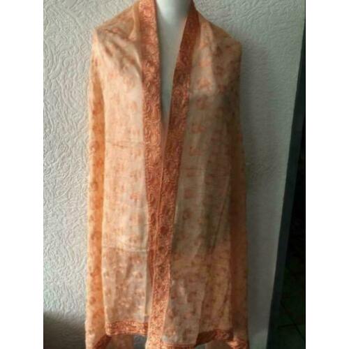 Sjaal - geborduurde - oranje kleur - 93 x 226 cm