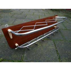 Vintage kapstok, wandkapstok, gebogen chroom, fineer, buis b