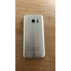 Samsung telefoon, zilver, kleine barst, verkleurd, galaxy S7