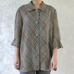 Vintage grijs blouse bruin rood stripe