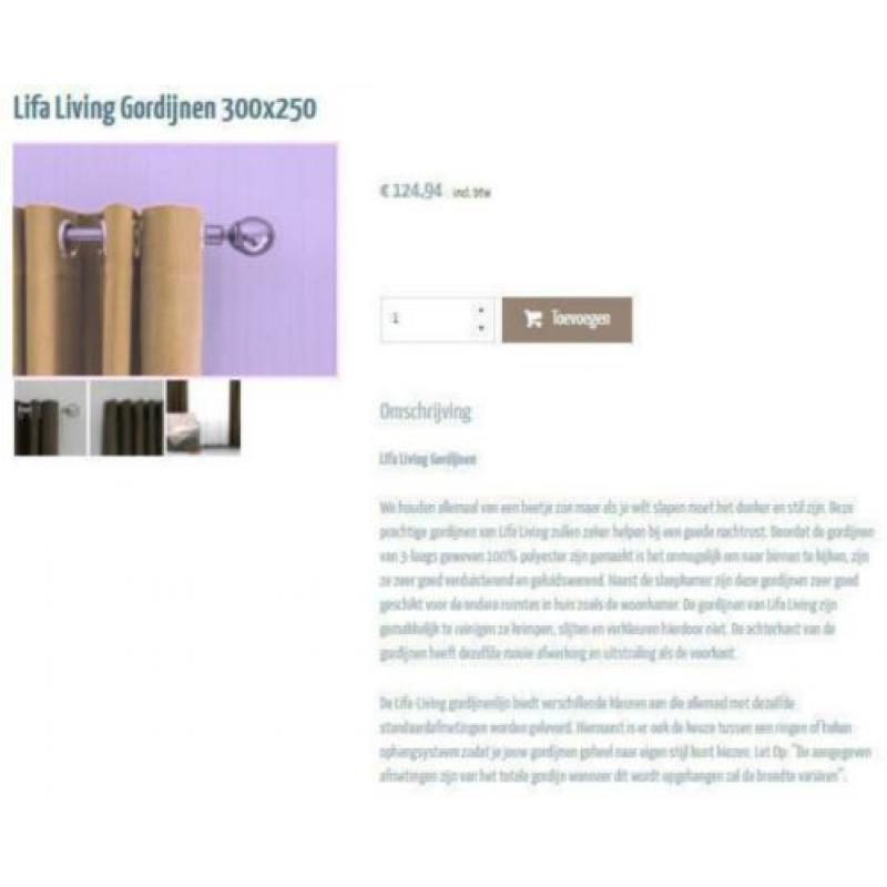1 verduisterend gordijn - Zand/beige +ringen 300 X 250