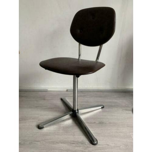 Vintage 70s bureaustoel bruin skai/chroom