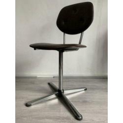 Vintage 70s bureaustoel bruin skai/chroom