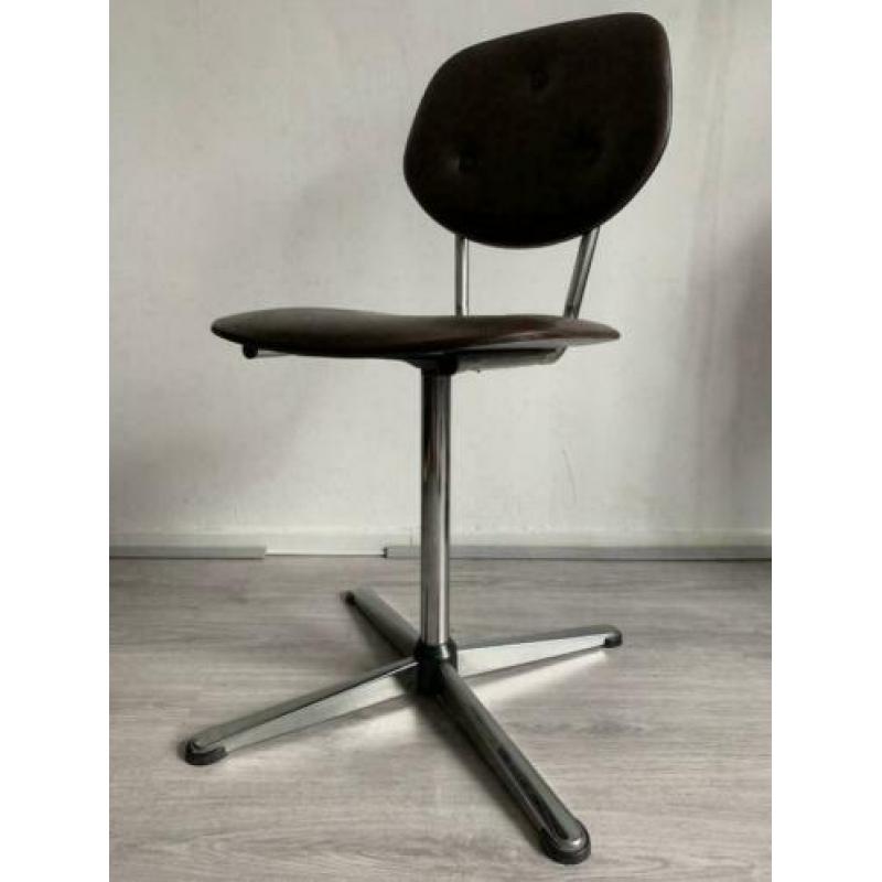 Vintage 70s bureaustoel bruin skai/chroom