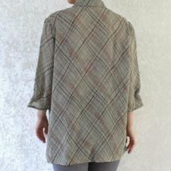 Vintage grijs blouse bruin rood stripe