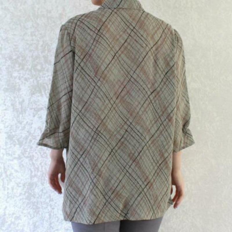 Vintage grijs blouse bruin rood stripe