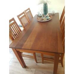 massief kersenhout (geolied) eettafel + 6 stoelen, ect.