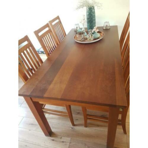 massief kersenhout (geolied) eettafel + 6 stoelen, ect.