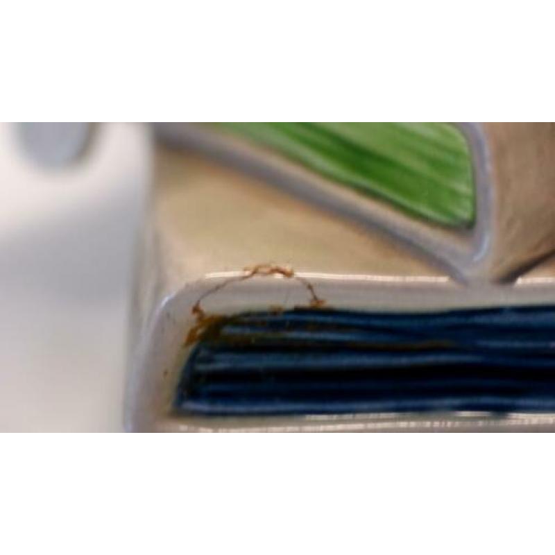 Wiener Werkstatte inktpot met drie vogels op boeken.