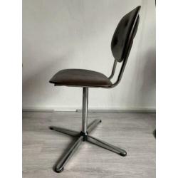 Vintage 70s bureaustoel bruin skai/chroom