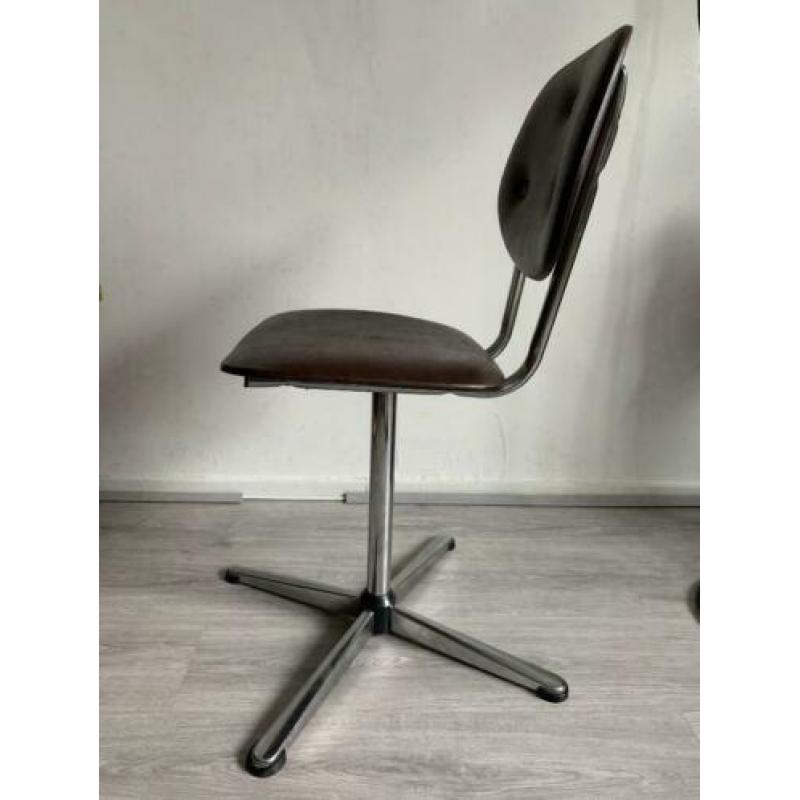 Vintage 70s bureaustoel bruin skai/chroom