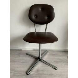 Vintage 70s bureaustoel bruin skai/chroom