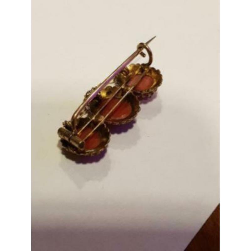 Mooie 14 karaat gouden Broche met Bloedkoralen