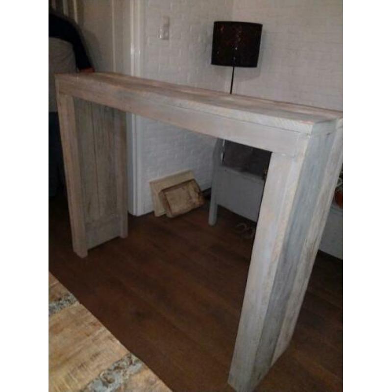 Tafel smal met kruk steigerhout