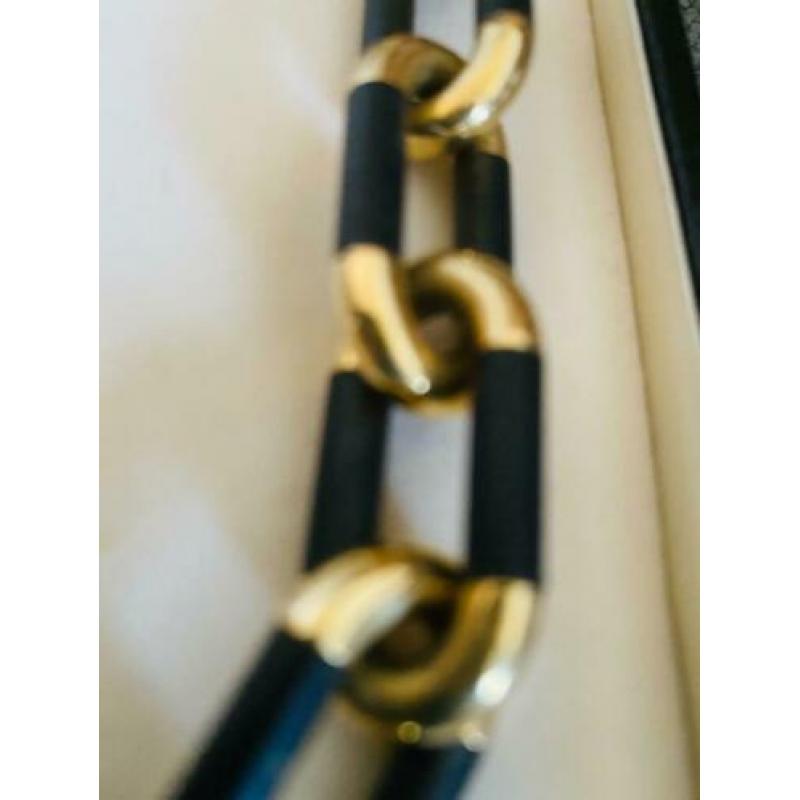 Collier geel goud en ebbenhout, 50 cm