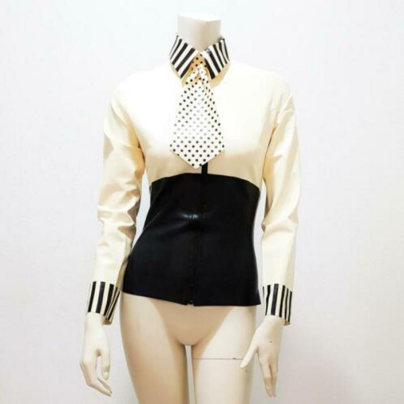 Latex blouse wit zwart sexy kinky trendy NIEUW mt. L: 84,-