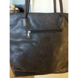 H&D mooie grijze leren shopper tas NIEUW