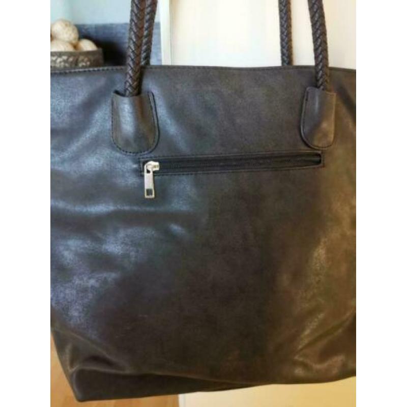 H&D mooie grijze leren shopper tas NIEUW