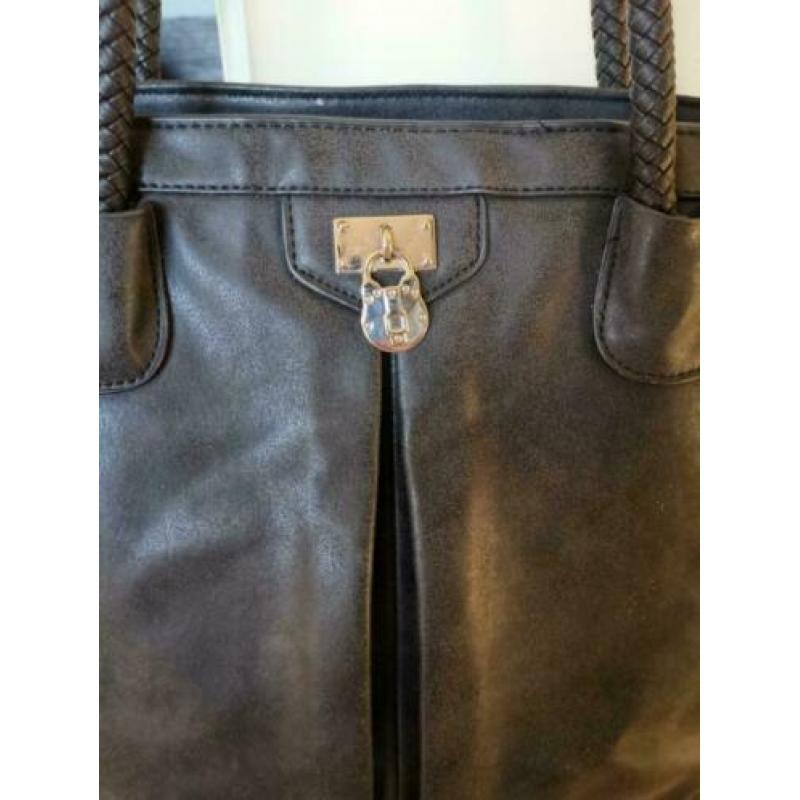 H&D mooie grijze leren shopper tas NIEUW