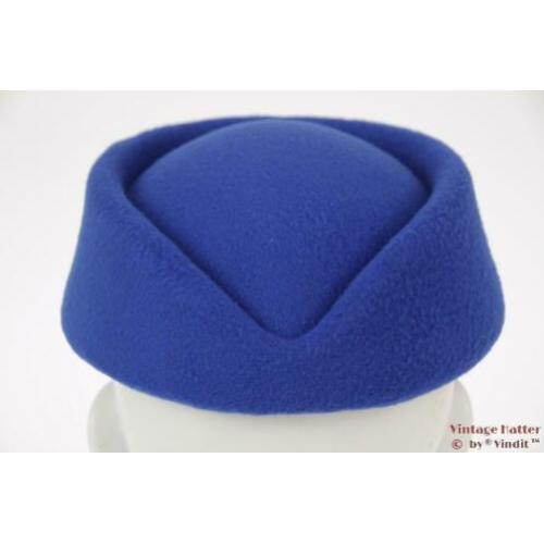Stewardessen pillbox hoedje blauw 54-59 nieuw One size fits