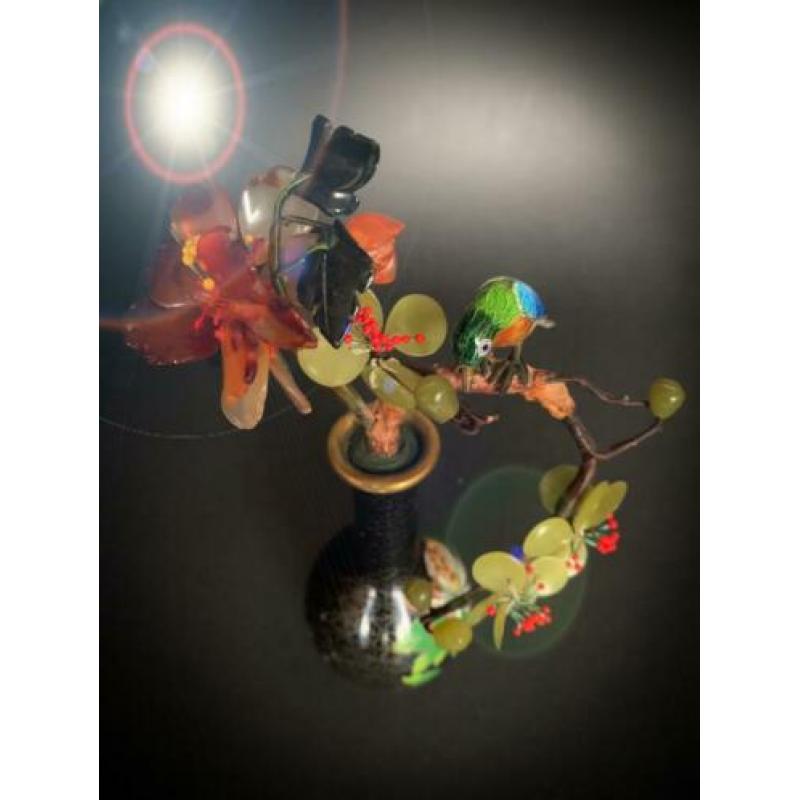 Cloisonne Bonsai Boom Emaille Jade Agaat Vaas Beeld