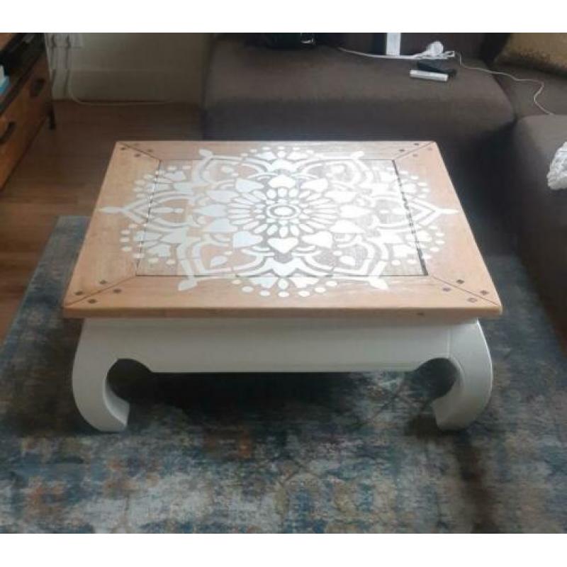 Salontafel boho opiumtafel vierkant Mandala hout