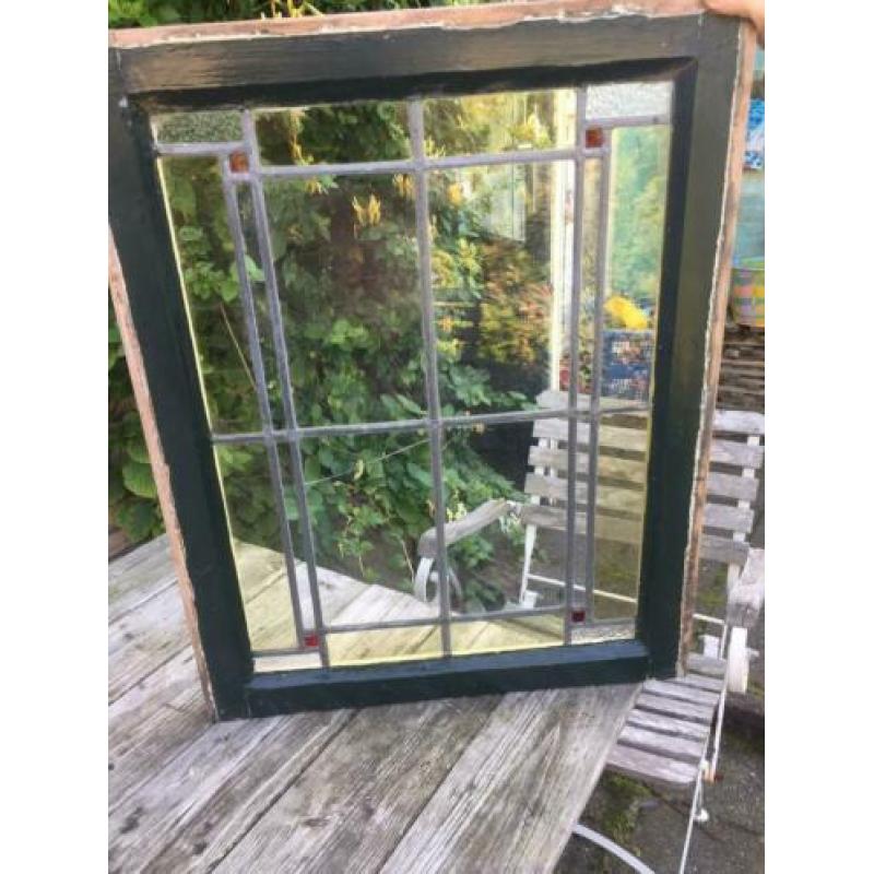 Mooi oud antiek glas in lood raam ( Code : Z )