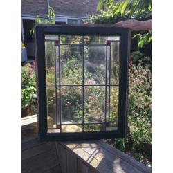 Mooi oud antiek glas in lood raam ( Code : Z )