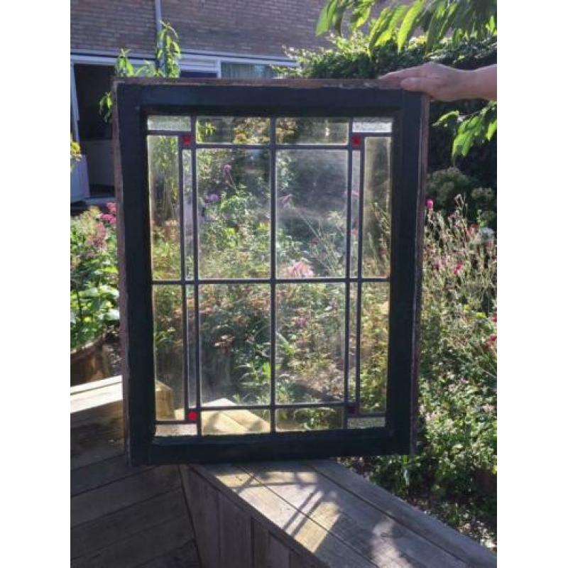 Mooi oud antiek glas in lood raam ( Code : Z )