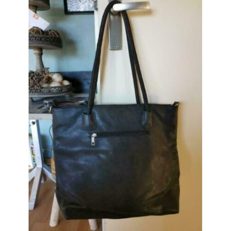 H&D mooie grijze leren shopper tas NIEUW