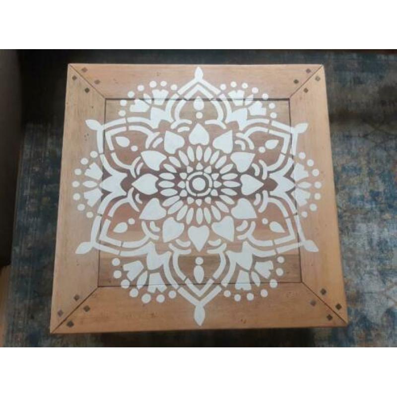 Salontafel boho opiumtafel vierkant Mandala hout