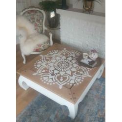 Salontafel boho opiumtafel vierkant Mandala hout