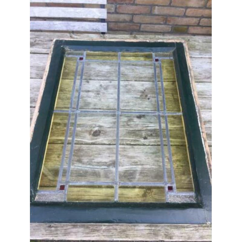 Mooi oud antiek glas in lood raam ( Code : Z )