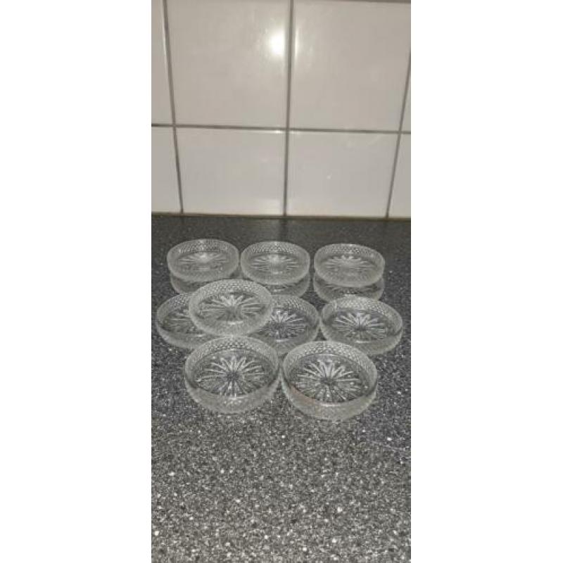 12 mooie glazen antieke ster onderzetters bakjes 7,5 cm