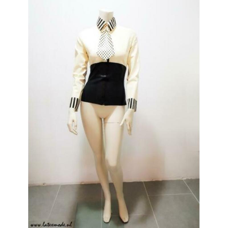 Latex blouse wit zwart sexy kinky trendy NIEUW mt. L: 84,-