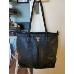 H&D mooie grijze leren shopper tas NIEUW