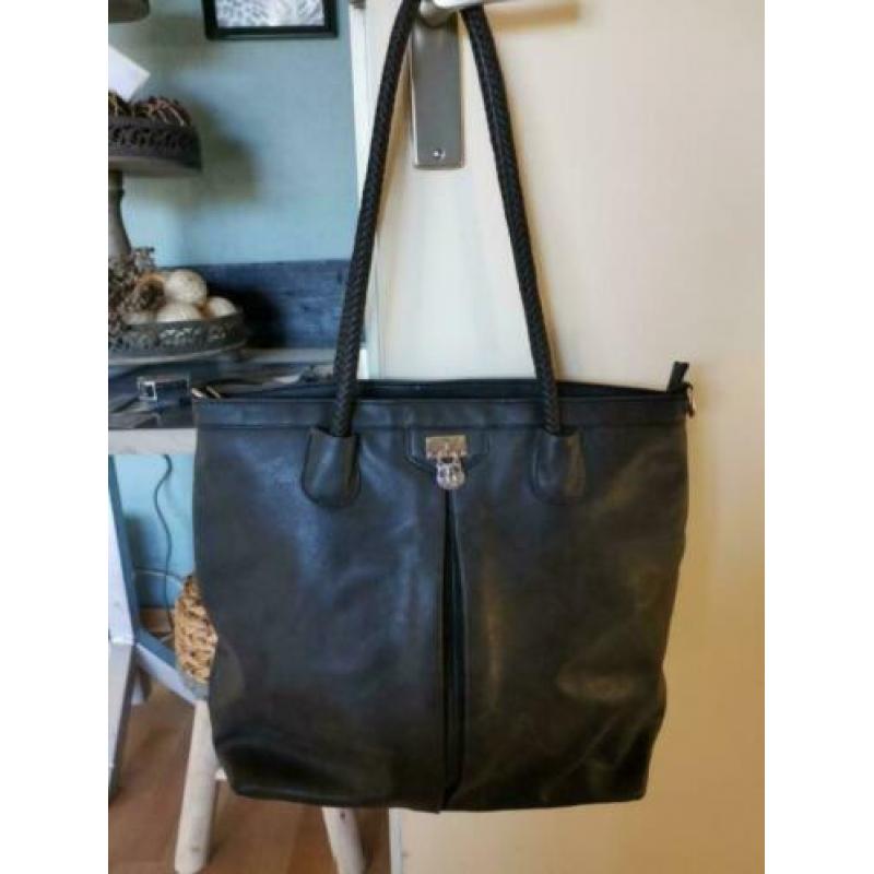 H&D mooie grijze leren shopper tas NIEUW