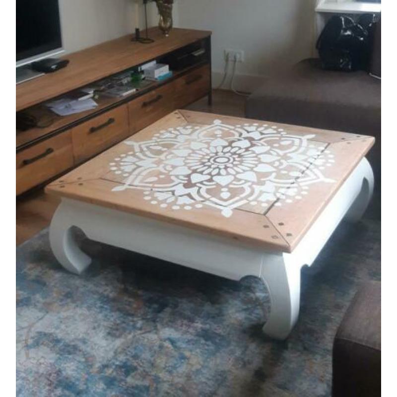 Salontafel boho opiumtafel vierkant Mandala hout