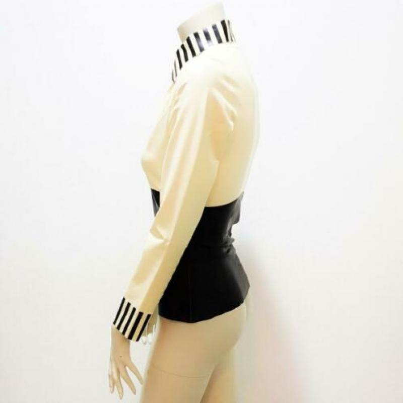 Latex blouse wit zwart sexy kinky trendy NIEUW mt. L: 84,-