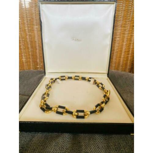 Collier geel goud en ebbenhout, 50 cm