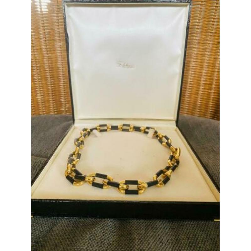 Collier geel goud en ebbenhout, 50 cm