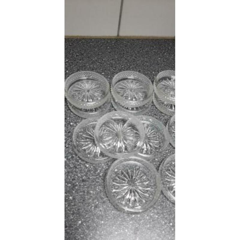 12 mooie glazen antieke ster onderzetters bakjes 7,5 cm