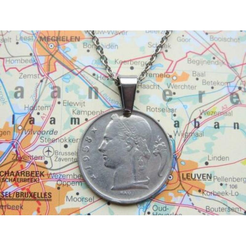 Belgie: originele munt ketting/sleutelhanger reiscadeau