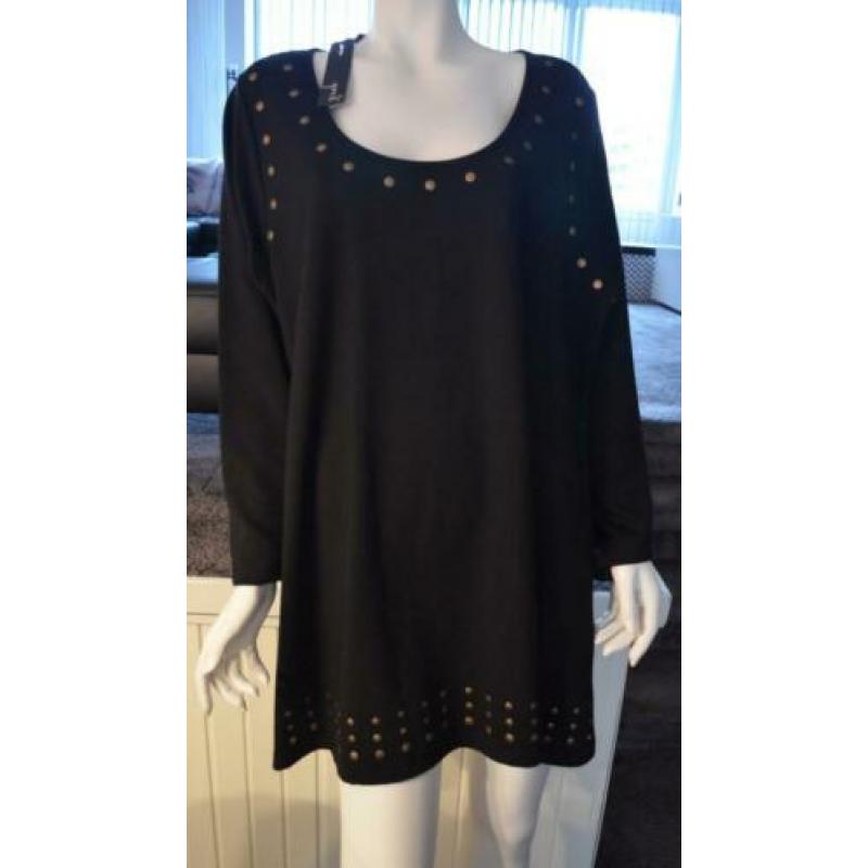 YOEK NIEUW m.label: pracht gitzwarte tuniek m.studs XL 50/52