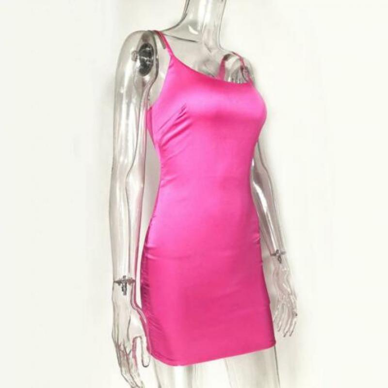 Felle roze neon jurk korte zomer bodycon 34 36 38 40