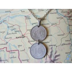 Congo: originele munt ketting/sleutelhanger reiscadeau