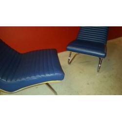 2 unieke zgan Leolux Wahwah leren/houten vintage relax stoel